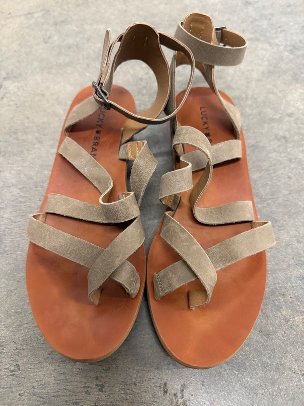 Lucky Brand Tan Strappy Ankle-Wrap Leather Sandals